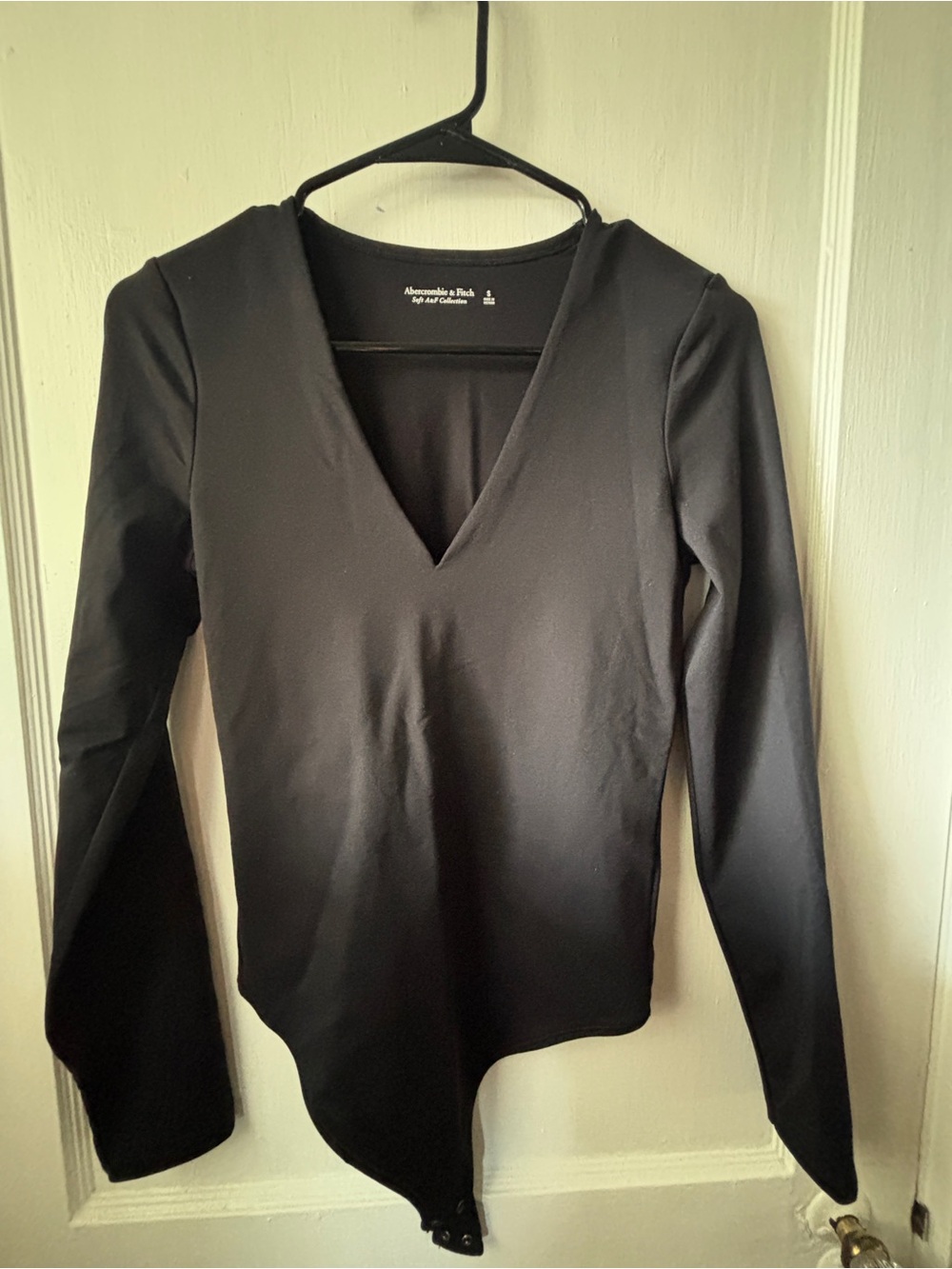 Abercrombie & Fitch Black Long-Sleeve V-Neck Bodysuit with Snap Closure